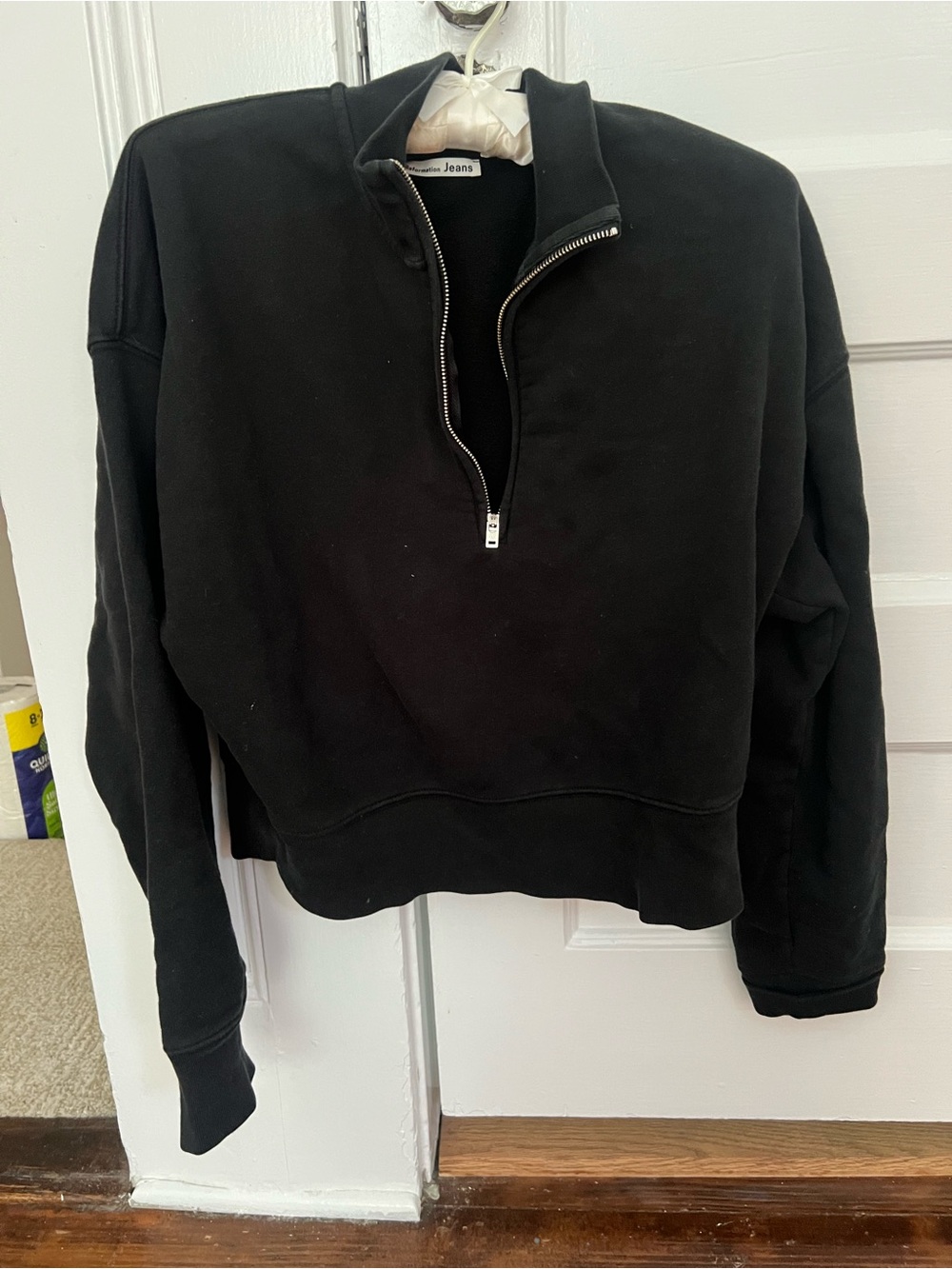 Reformation Black Half-Zip Pullover Sweatshirt